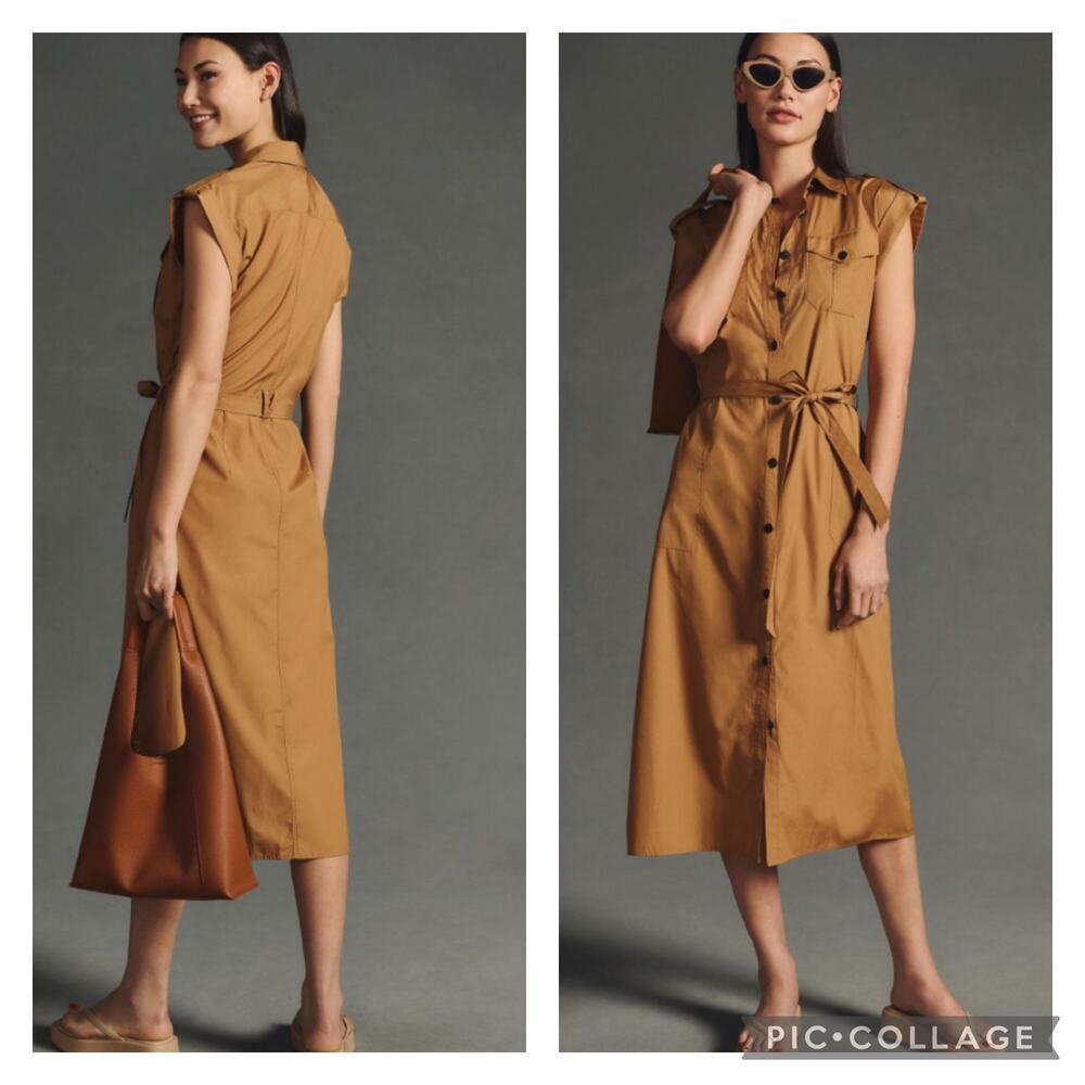 Rag & Bone Roxanne Midi Dress Utility Button Down Collared Casual Tan sz S - Picture 3 of 10